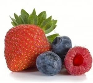 A colorful mix of fresh strawberries, blueberries, raspberries, and blackberries, showcasing the sweet and tangy berry flavor blend.